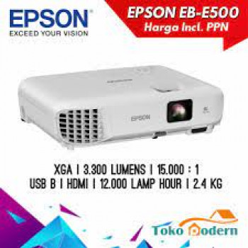 EPSON PROJ. E-500 = XGA 3300 ANSI (3LCD TECH) / 2.5 KG *1024 X 768, C 15.000 : 1, 275W. HDMI