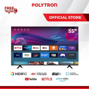 Polytron LED TV 55 inch 4K SMART ULTRA HD ANDROID TV +Aksesoris Bracket, Instalasi dan Jasa Teknisi