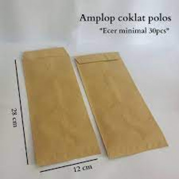 Amplop Coklat Polos Ukuran Kecil  ( 28  x 12  Cm) Isi 100