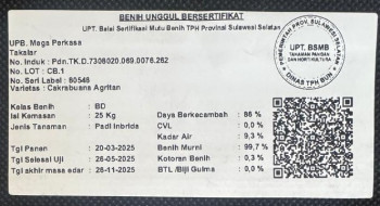 Label Benih Unggul Bersertifikat Kelas Benih Dasar (BD)