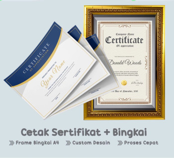 Cetak sertifikat/Piagam uk. A4 dengan bingkai